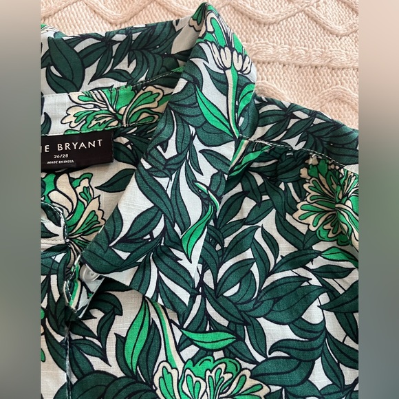 Lane Bryant Green & White Button Down Cotton Blouse with Tie Sleeves 26/28 - Picture 12 of 16